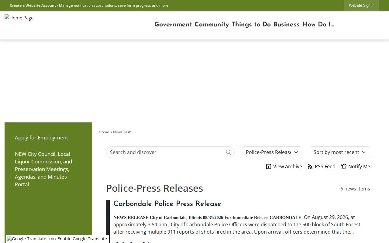 Carbondale official mobile police release archive with dated notices