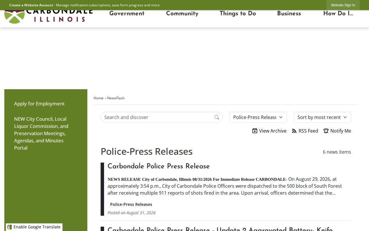 Dated Carbondale Police press release archive