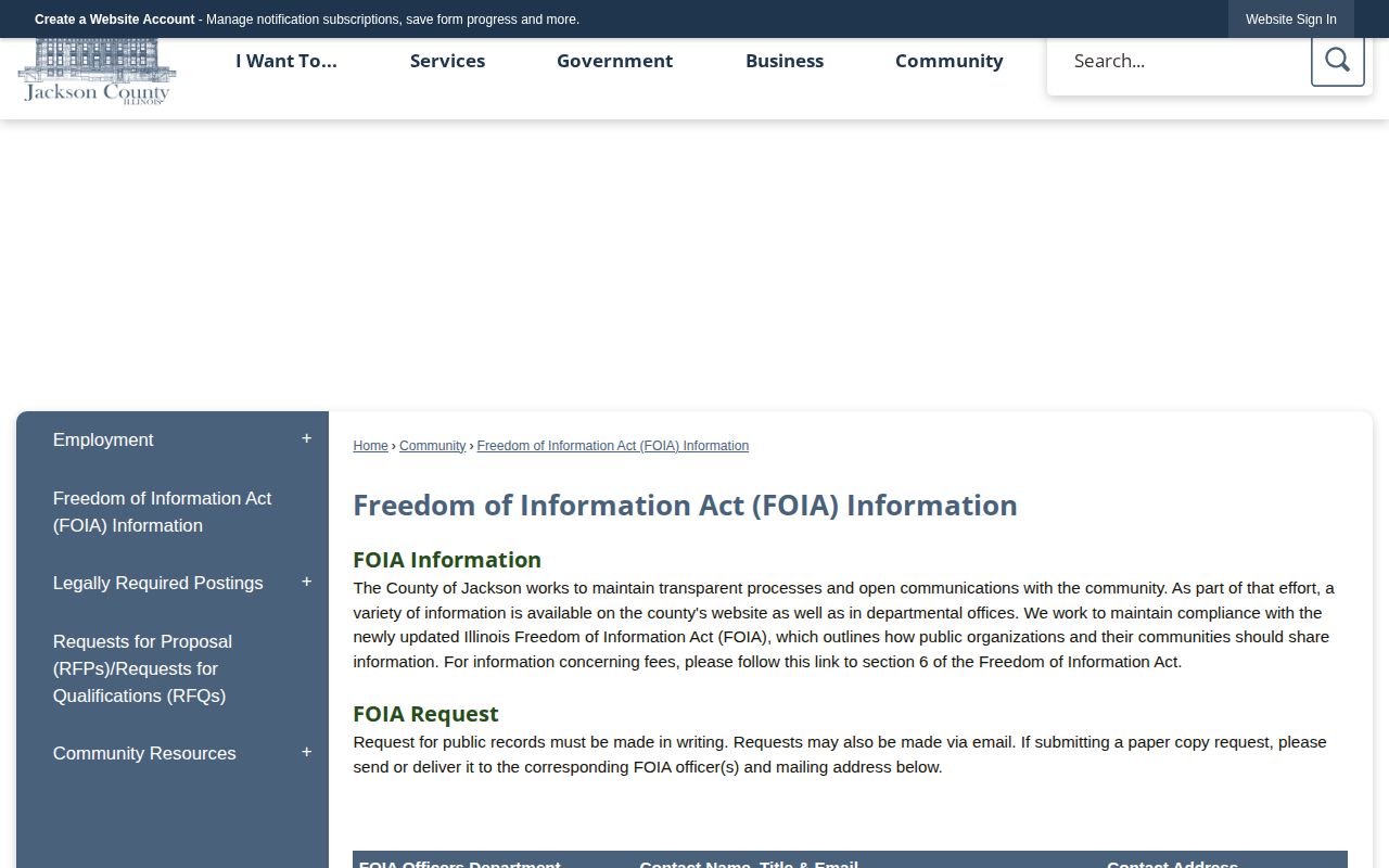 Jackson County arrest record FOIA request page