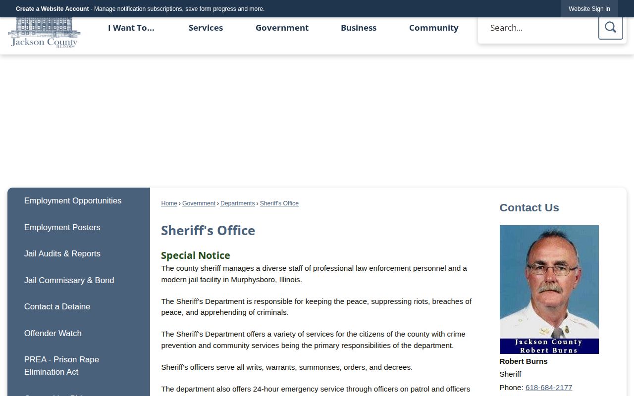 Jackson County Sheriff page for recent arrest and jail contacts