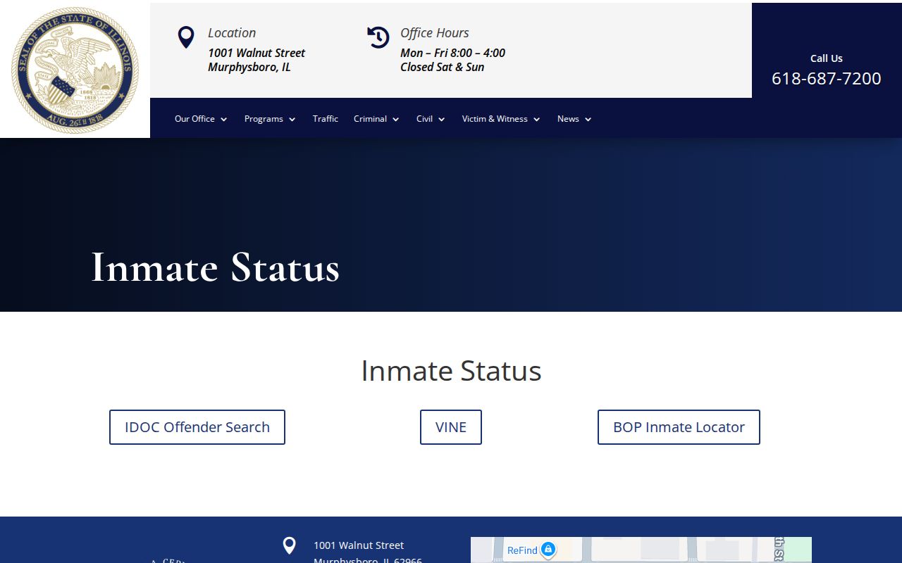 Jackson County State's Attorney inmate status page linking VINE IDOC and BOP