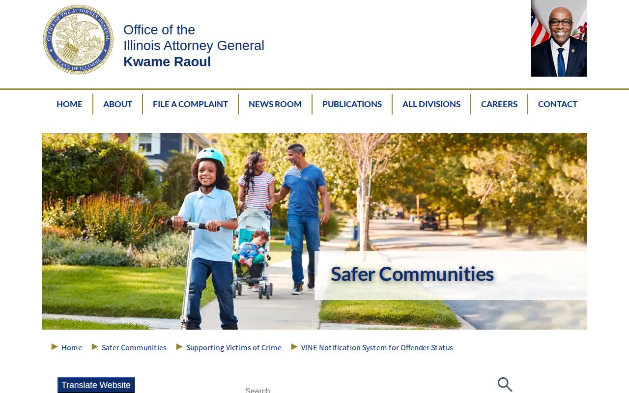Illinois Attorney General VINE victim notification system page