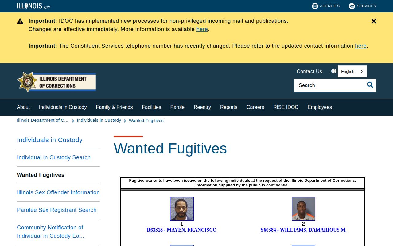 State wanted fugitive page distinct from Jackson County arrest warrants