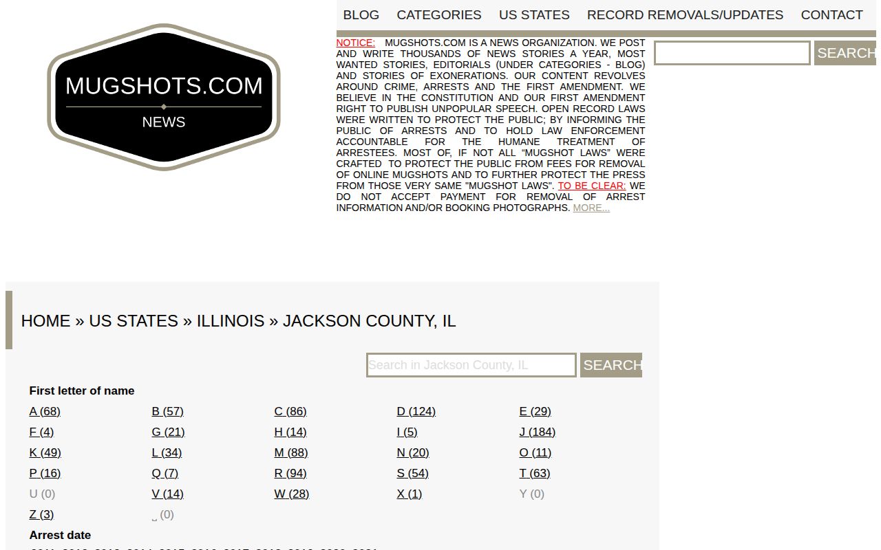 Unofficial Jackson County arrest section requiring verification
